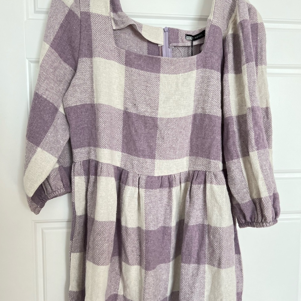 𝅺trendyol Women’s Purple Checkered‎ Dress Size 40 NWT - Picture 2 of 11